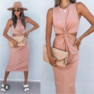 Vici Bernadette Cutout Twist Knit Midi Dress - Dusty Peach